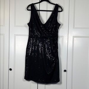 Betsy & Adam Black Sequin Backless Dress